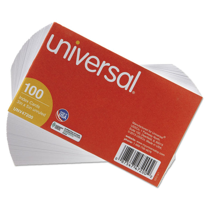 Unruled Index Cards, 3 x 5, White, 100/Pack