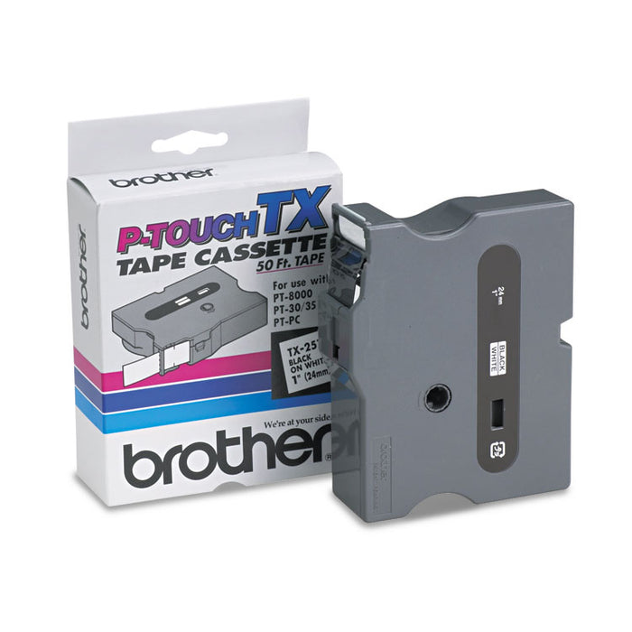 TX Tape Cartridge for PT-8000, PT-PC, PT-30/35, 1" x 50 ft, Black on White