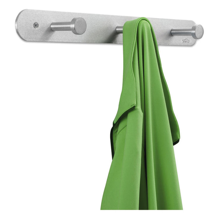 Nail Head Wall Coat Rack, Three Hooks, Metal, 18w x 2.75d x 2h, Satin