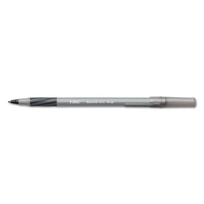 Round Stic Grip Xtra Comfort Ballpoint Pen, Stick, Fine 0.8 mm, Black Ink, Gray/Black Barrel, Dozen