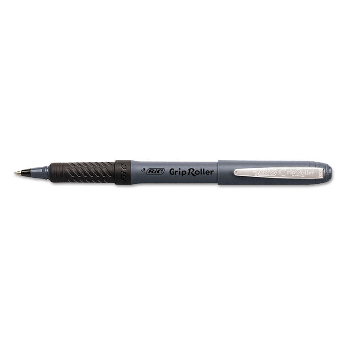 Roller Glide Roller Ball Pen, Micro-Fine 0.5mm, Black Ink, Gray Barrel, Dozen
