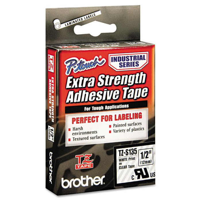 TZ Extra-Strength Adhesive Laminated Labeling Tape, 0.47" x 26.2 ft, White on Clear
