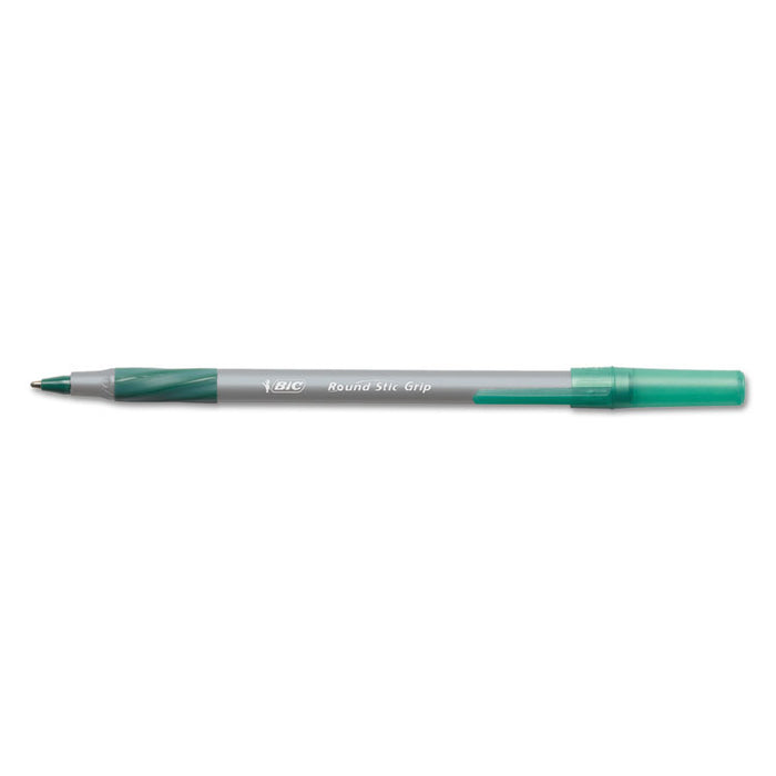 Round Stic Grip Xtra Comfort Stick Ballpoint Pen, 1.2mm, Green Ink, Gray Barrel, Dozen