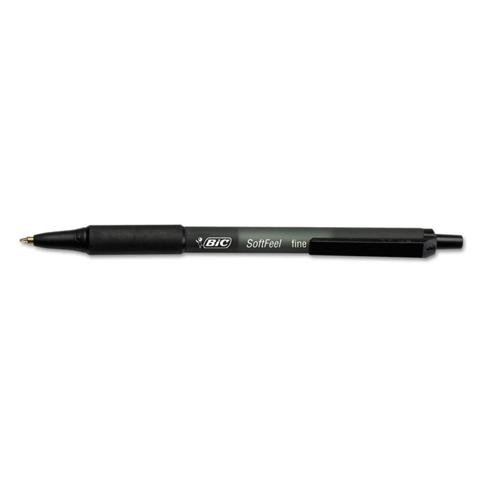 Soft Feel Retractable Ballpoint Pen, Fine 0.8mm, Black Ink/Barrel, Dozen