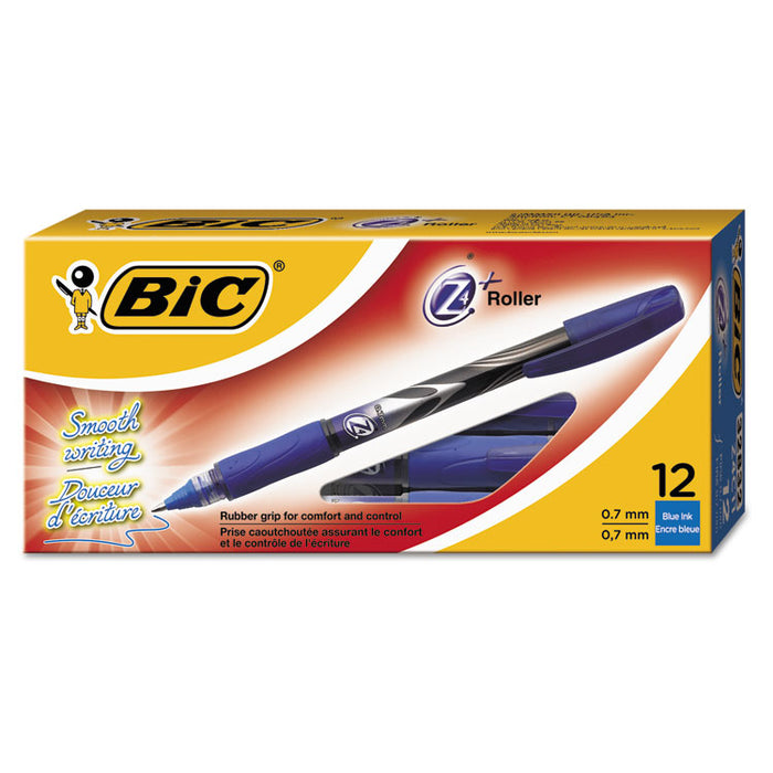 Roller Glide Deco Roller Ball Pen, Fine 0.7mm, Blue Ink, Silver/Blue Barrel, Dozen