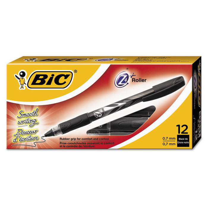 Roller Glide Deco Roller Ball Pen, Fine 0.7mm, Black Ink, Silver/Black Barrel, Dozen
