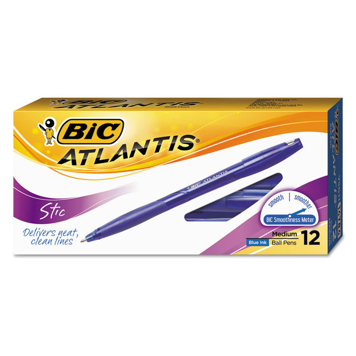 Atlantis Stick Ballpoint Pen, Medium 1mm, Blue Ink/Barrel, Dozen