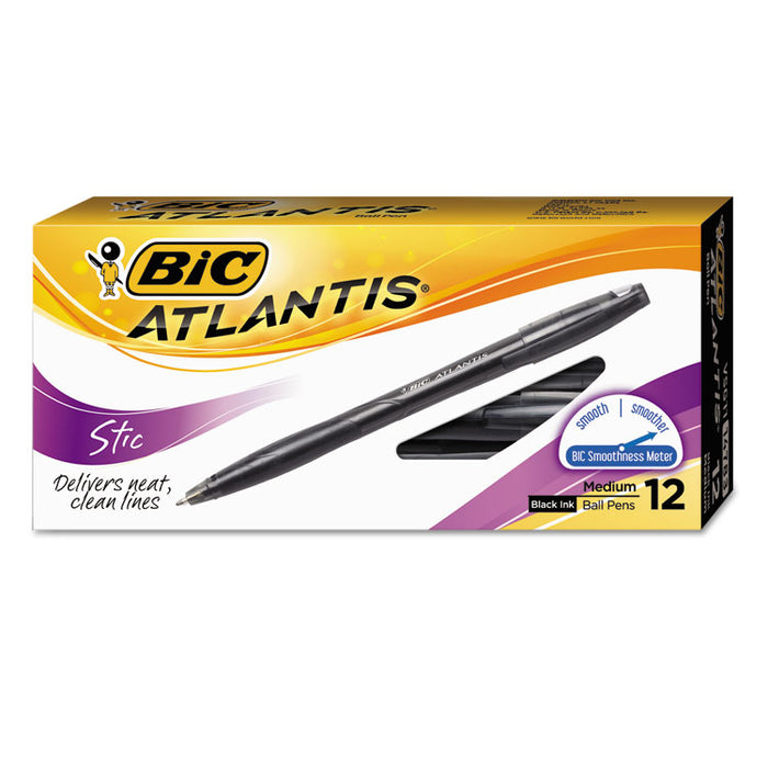 Atlantis Stick Ballpoint Pen, Medium 1mm, Black Ink/Barrel, Dozen