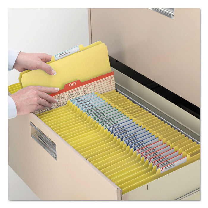 Four-Section Pressboard Top Tab Classification Folders with SafeSHIELD Fasteners, 1 Divider, Legal Size, Yellow, 10/Box