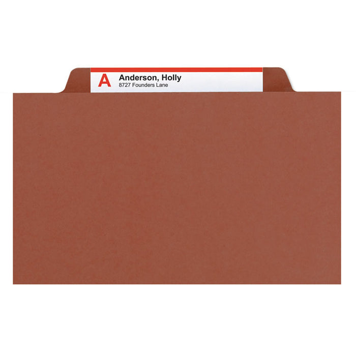 100% Recycled Pressboard Classification Folders, 2 Dividers, Legal Size, Red, 10/Box