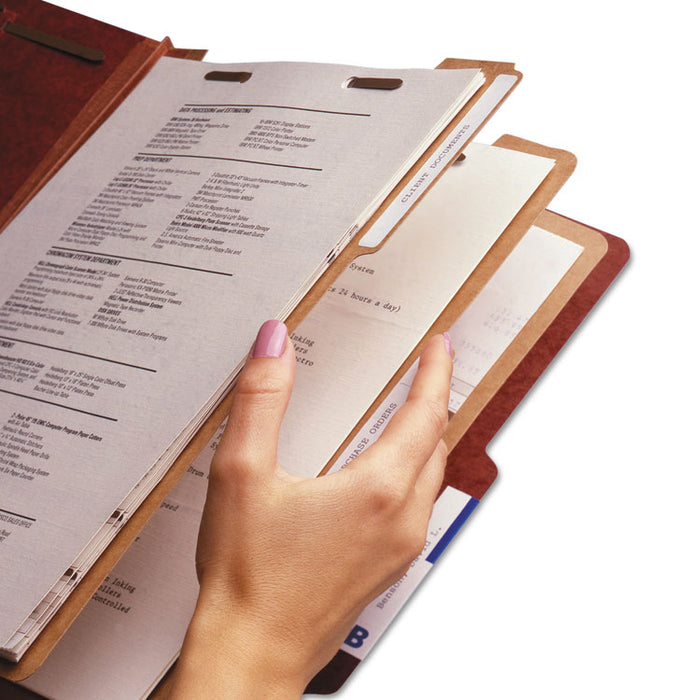 100% Recycled Pressboard Classification Folders, 3 Dividers, Letter Size, Red, 10/Box