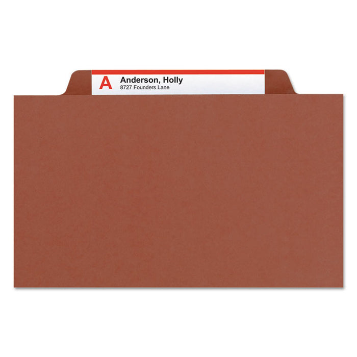 100% Recycled Pressboard Classification Folders, 3 Dividers, Legal Size, Red, 10/Box