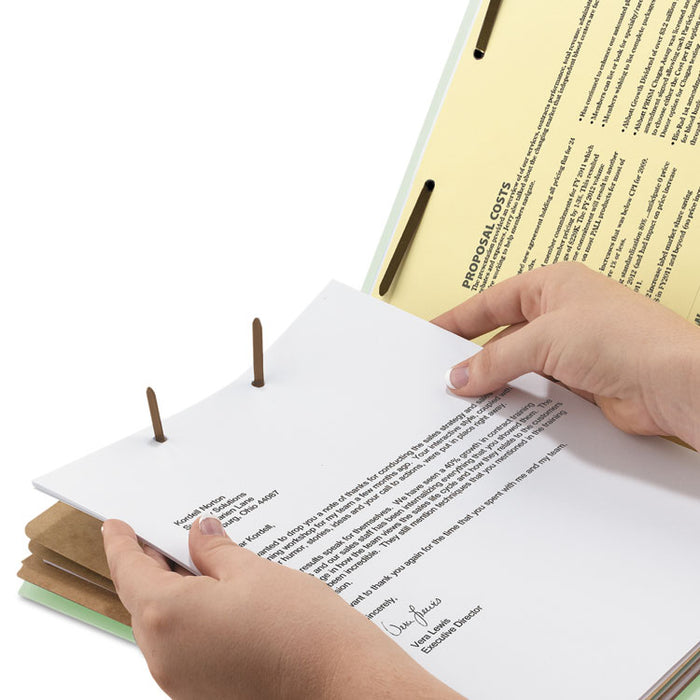 100% Recycled Pressboard Classification Folders, 3 Dividers, Letter Size, Gray-Green, 10/Box