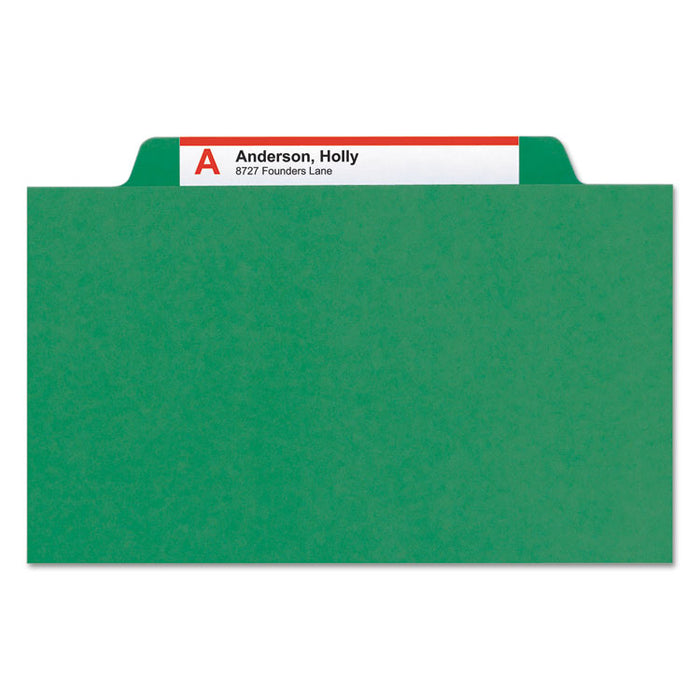 Four-Section Pressboard Top Tab Classification Folders with SafeSHIELD Fasteners, 1 Divider, Letter Size, Green, 10/Box