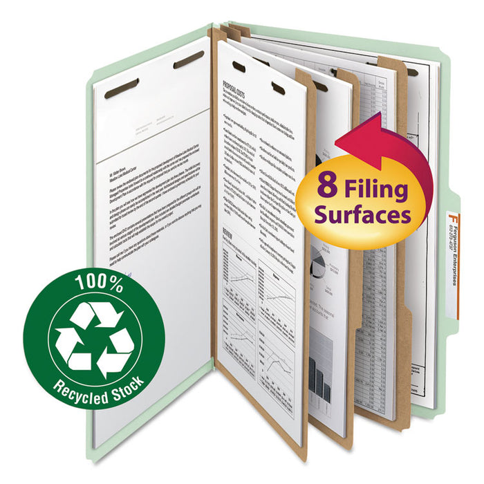 100% Recycled Pressboard Classification Folders, 3 Dividers, Legal Size, Gray-Green, 10/Box