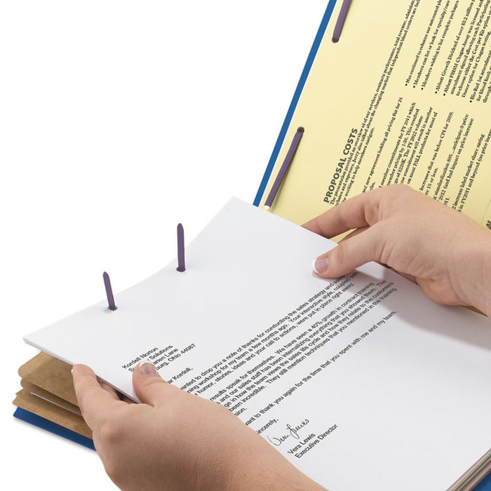 Eight-Section Pressboard Top Tab Classification Folders with SafeSHIELD Fasteners, 3 Dividers, Legal Size, Dark Blue, 10/Box