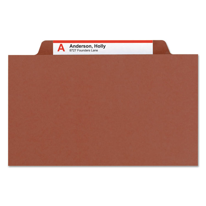 Pressboard Classification Folders with SafeSHIELD Coated Fasteners, 2/5 Cut, 1 Divider, Legal Size, Red, 10/Box