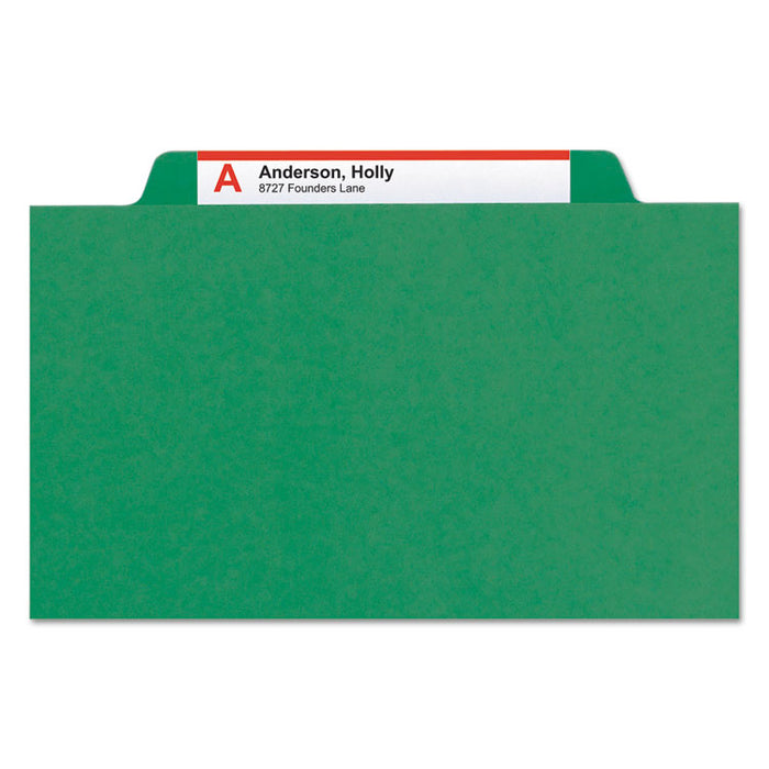 Eight-Section Pressboard Top Tab Classification Folders with SafeSHIELD Fasteners, 3 Dividers, Legal Size, Green, 10/Box