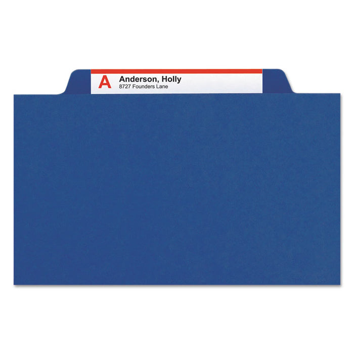 Four-Section Pressboard Top Tab Classification Folders with SafeSHIELD Fasteners, 1 Divider, Legal Size, Dark Blue, 10/Box