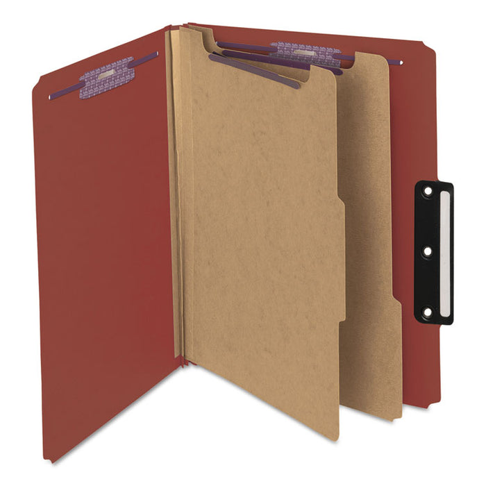 Pressboard Classification Folders with SafeSHIELD Coated Fasteners, 1/3-Cut, 2 Dividers, Letter Size, Red, 10/Box