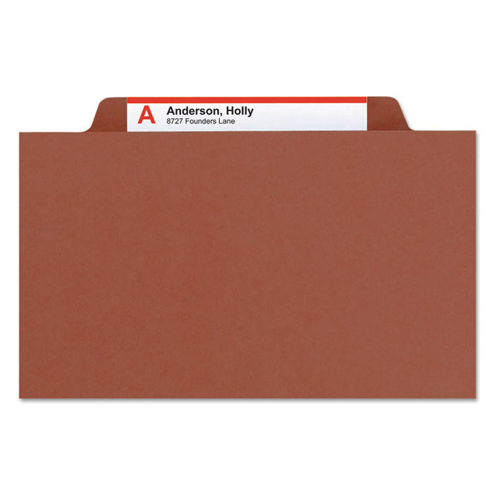 Pressboard Classification Folders with SafeSHIELD Coated Fasteners, 2/5 Cut, 2 Dividers, Legal Size, Red, 10/Box