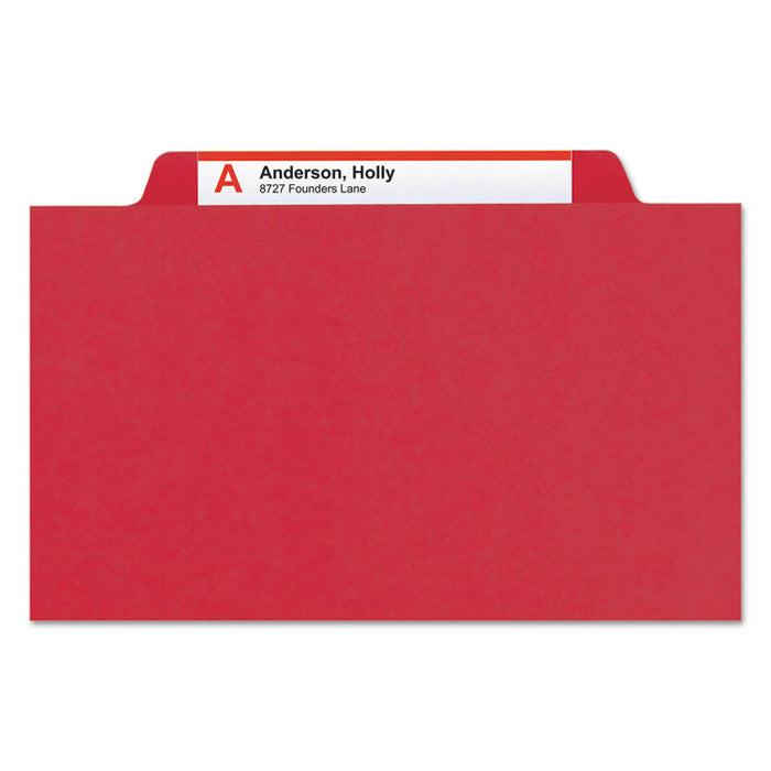 Eight-Section Pressboard Top Tab Classification Folders with SafeSHIELD Fasteners, 3 Dividers, Legal Size, Bright Red, 10/Box