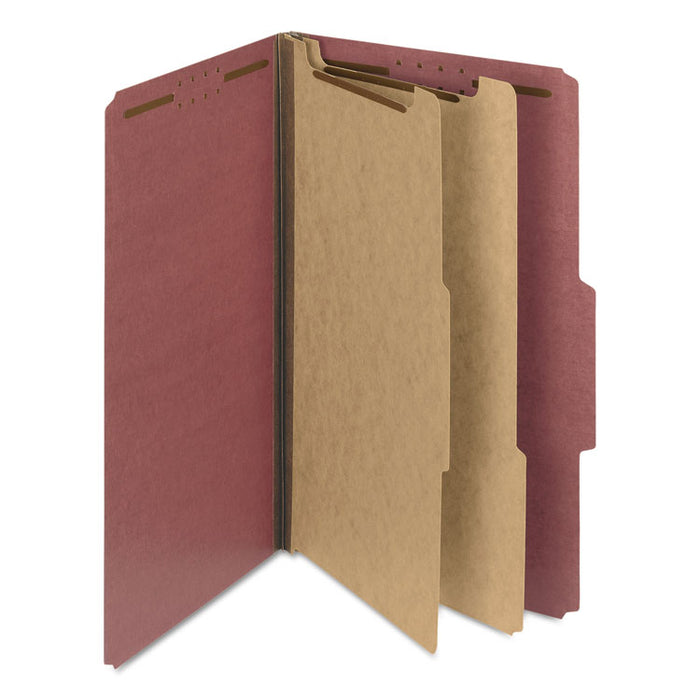 100% Recycled Pressboard Classification Folders, 2 Dividers, Legal Size, Red, 10/Box