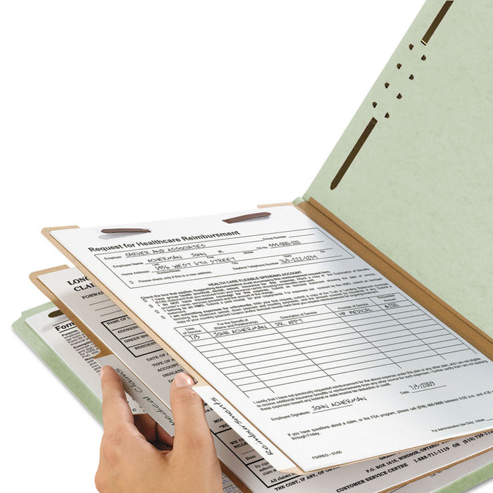 100% Recycled Pressboard Classification Folders, 2 Dividers, Letter Size, Gray-Green, 10/Box