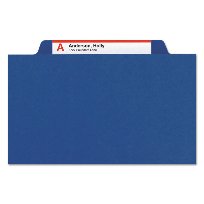 Eight-Section Pressboard Top Tab Classification Folders with SafeSHIELD Fasteners, 3 Dividers, Legal Size, Dark Blue, 10/Box
