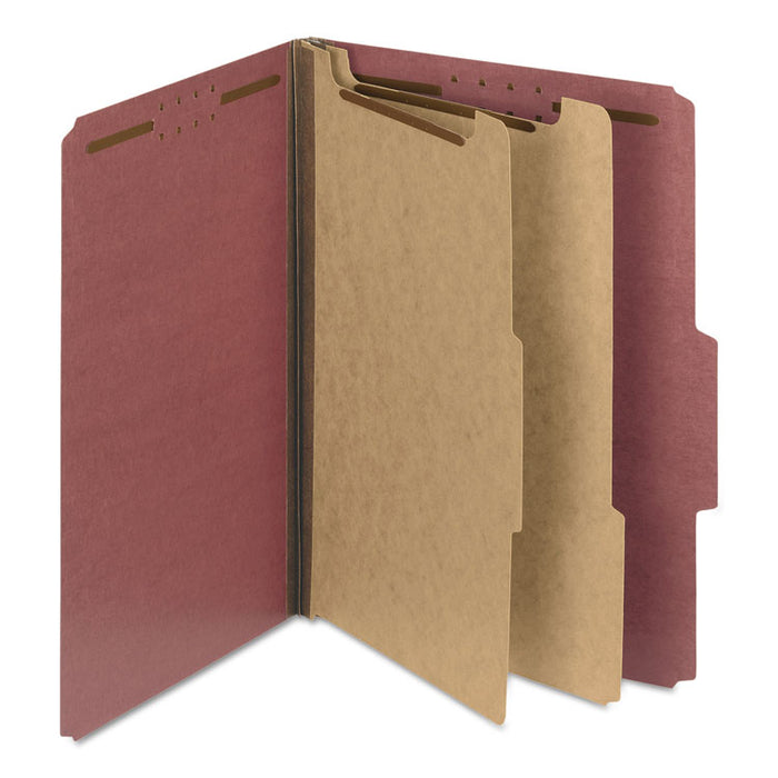 100% Recycled Pressboard Classification Folders, 2 Dividers, Letter Size, Red, 10/Box