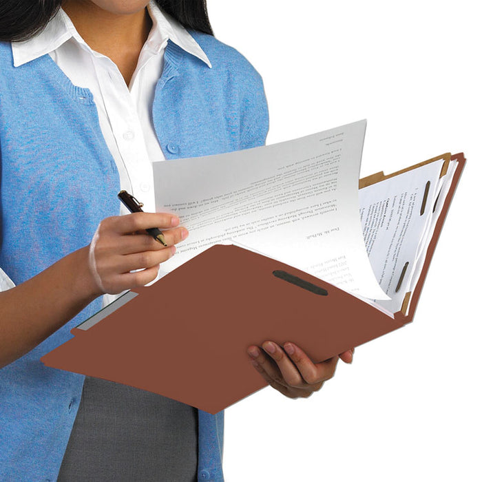 100% Recycled Pressboard Classification Folders, 3 Dividers, Legal Size, Red, 10/Box