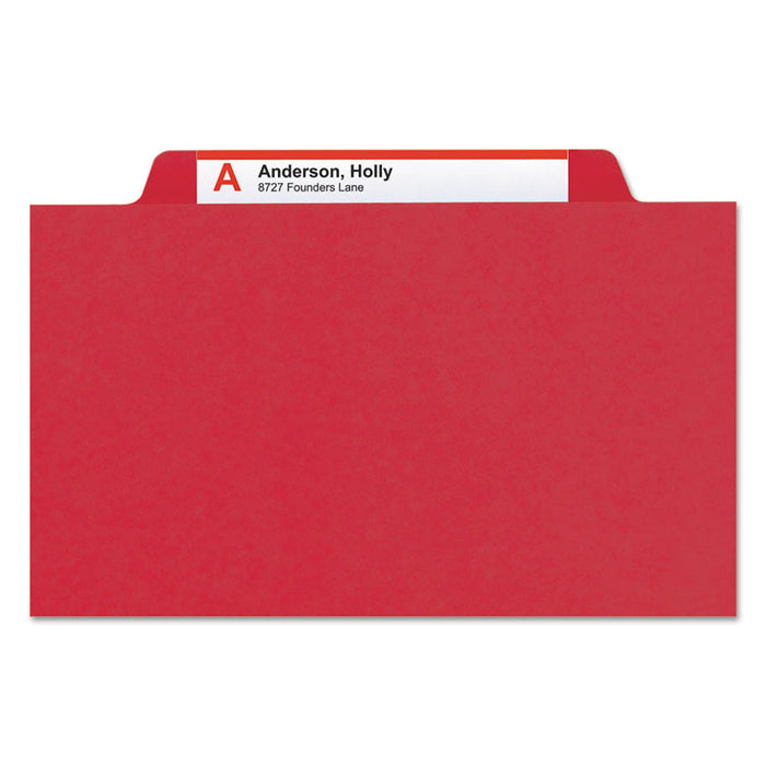 Eight-Section Pressboard Top Tab Classification Folders with SafeSHIELD Fasteners, 3 Dividers, Letter Size, Bright Red, 10/BX