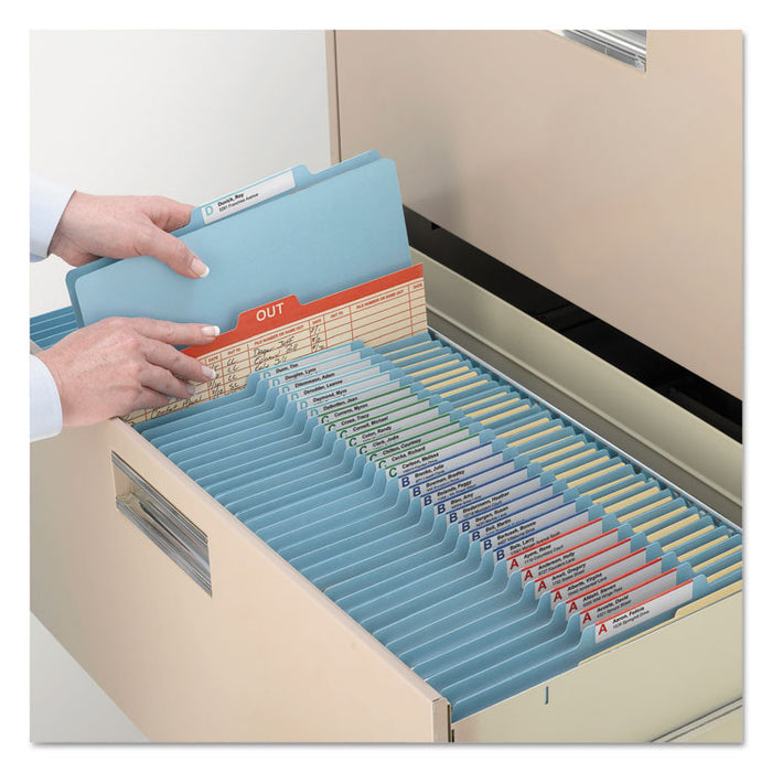 Colored Top Tab Classification Folders, 2 Dividers, Letter Size, Blue, 10/Box