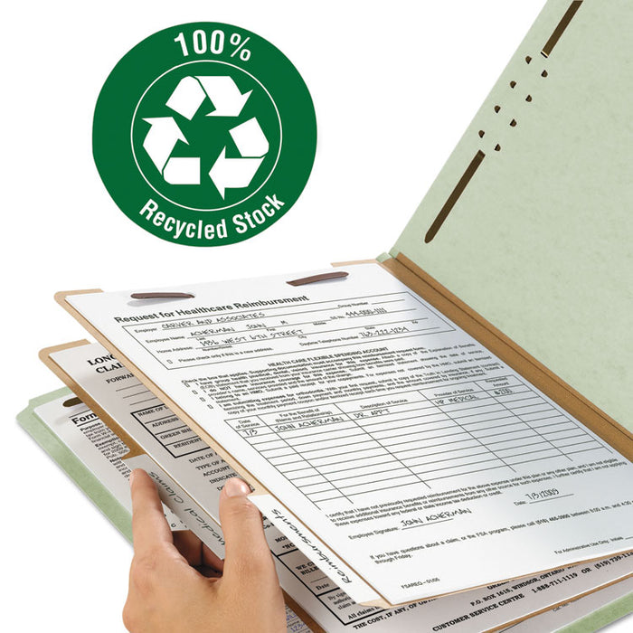 100% Recycled Pressboard Classification Folders, 2 Dividers, Legal Size, Gray-Green, 10/Box