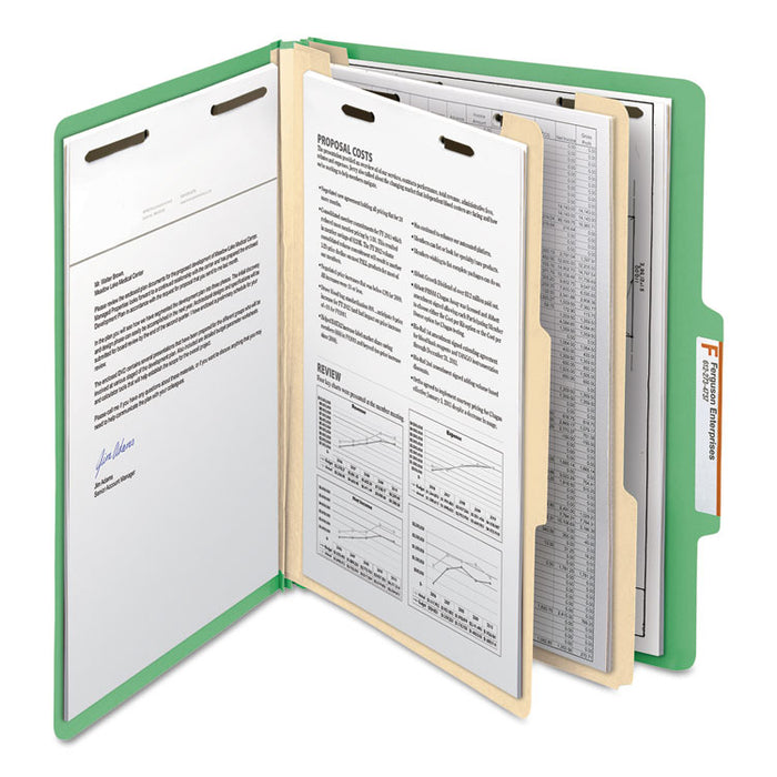 Colored Top Tab Classification Folders, 2 Dividers, Letter Size, Green, 10/Box
