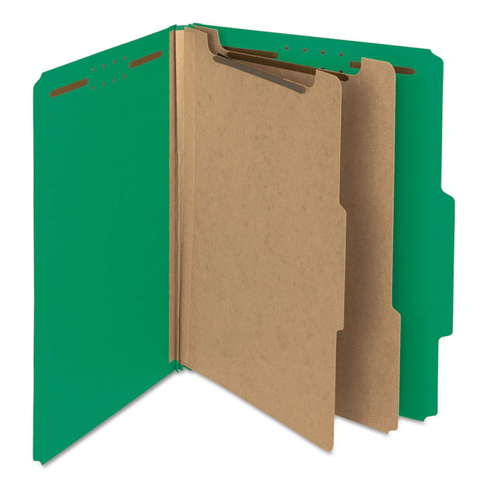 100% Recycled Pressboard Classification Folders, 2 Dividers, Letter Size, Green, 10/Box