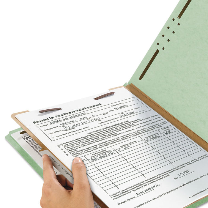 100% Recycled Pressboard Classification Folders, 1 Divider, Letter Size, Gray-Green, 10/Box