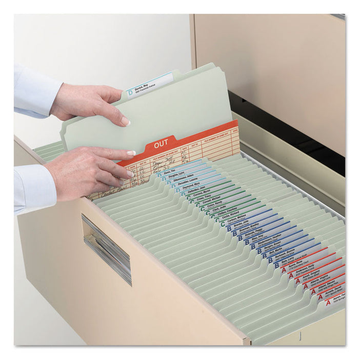 100% Recycled Pressboard Classification Folders, 3 Dividers, Letter Size, Gray-Green, 10/Box