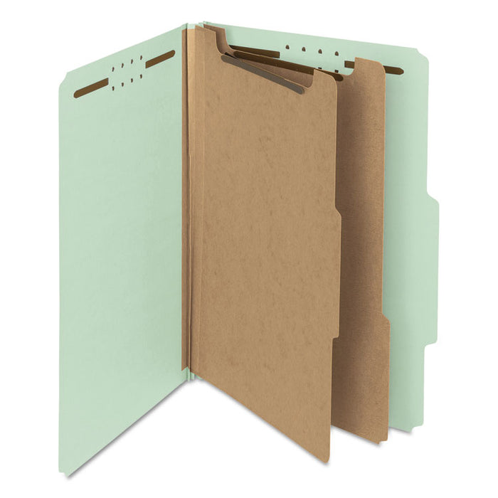 100% Recycled Pressboard Classification Folders, 2 Dividers, Legal Size, Gray-Green, 10/Box