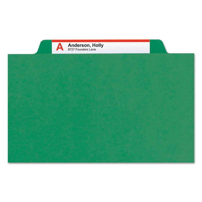 100% Recycled Pressboard Classification Folders, 2 Dividers, Letter Size, Green, 10/Box