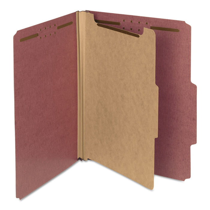 100% Recycled Pressboard Classification Folders, 1 Divider, Letter Size, Red, 10/Box