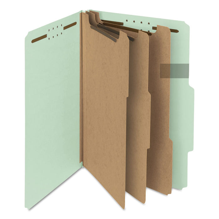 100% Recycled Pressboard Classification Folders, 3 Dividers, Legal Size, Gray-Green, 10/Box