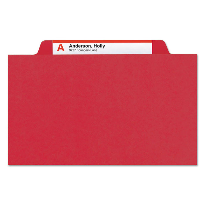 Four-Section Pressboard Top Tab Classification Folders with SafeSHIELD Fasteners, 1 Divider, Legal Size, Bright Red, 10/Box