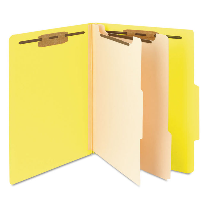 Colored Top Tab Classification Folders, 2 Dividers, Letter Size, Yellow, 10/Box