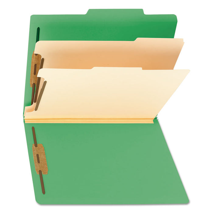 Colored Top Tab Classification Folders, 2 Dividers, Letter Size, Green, 10/Box