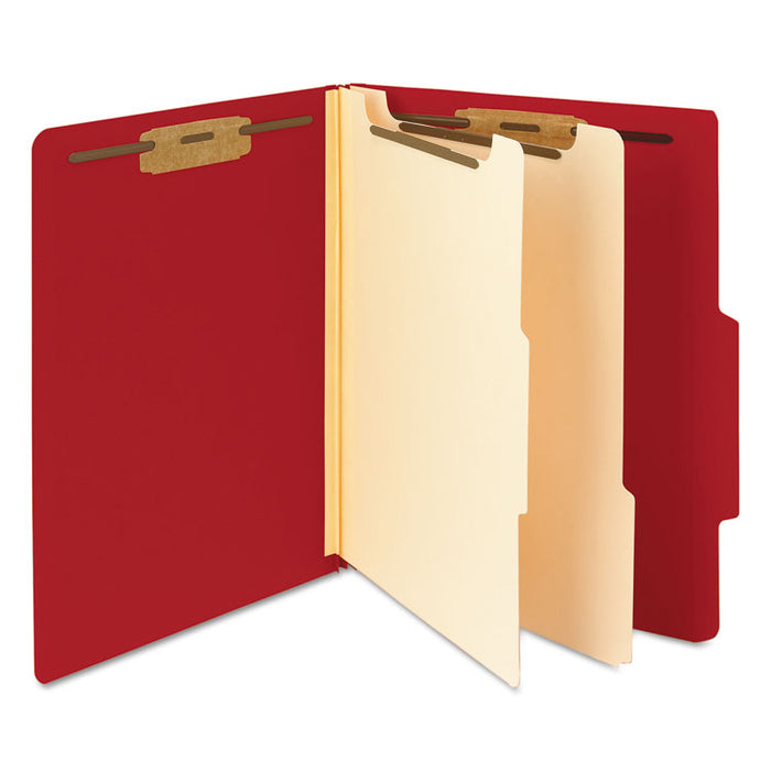 Colored Top Tab Classification Folders, 2 Dividers, Letter Size, Red, 10/Box