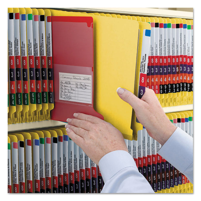 End Tab Colored Pressboard Classification Folders with SafeSHIELD Coated Fasteners, 2 Dividers, Letter Size, Yellow, 10/Box
