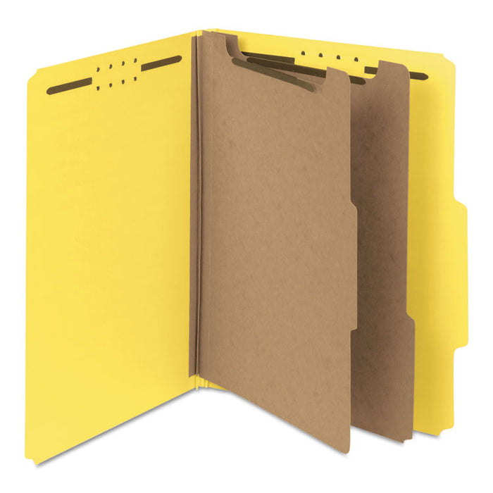 100% Recycled Pressboard Classification Folders, 2 Dividers, Letter Size, Yellow, 10/Box