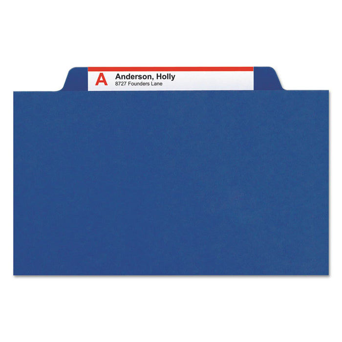 Six-Section Pressboard Top Tab Classification Folders with SafeSHIELD Fasteners, 2 Dividers, Legal Size, Dark Blue, 10/Box