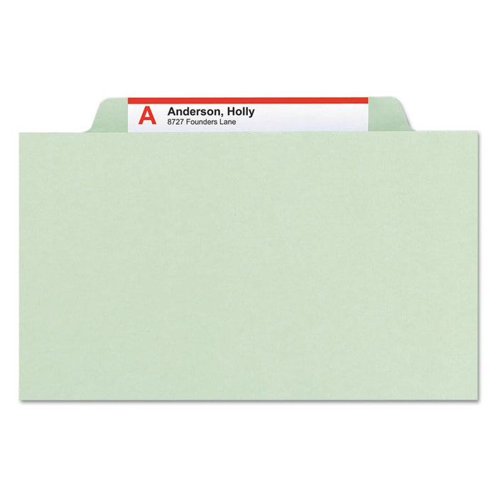 Pressboard Classification Folders with SafeSHIELD Coated Fasteners, 2/5 Cut, 3 Dividers, Legal Size, Gray-Green, 10/Box